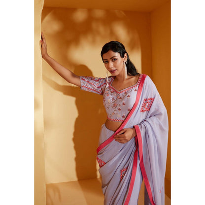 Suruchi Parakh Lavender Embellished Saree with Petticoat and Blouse with Stitched