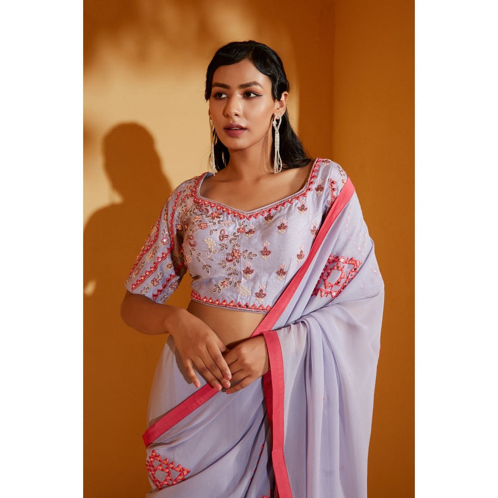 Suruchi Parakh Lavender Embellished Saree with Petticoat and Blouse with Stitched
