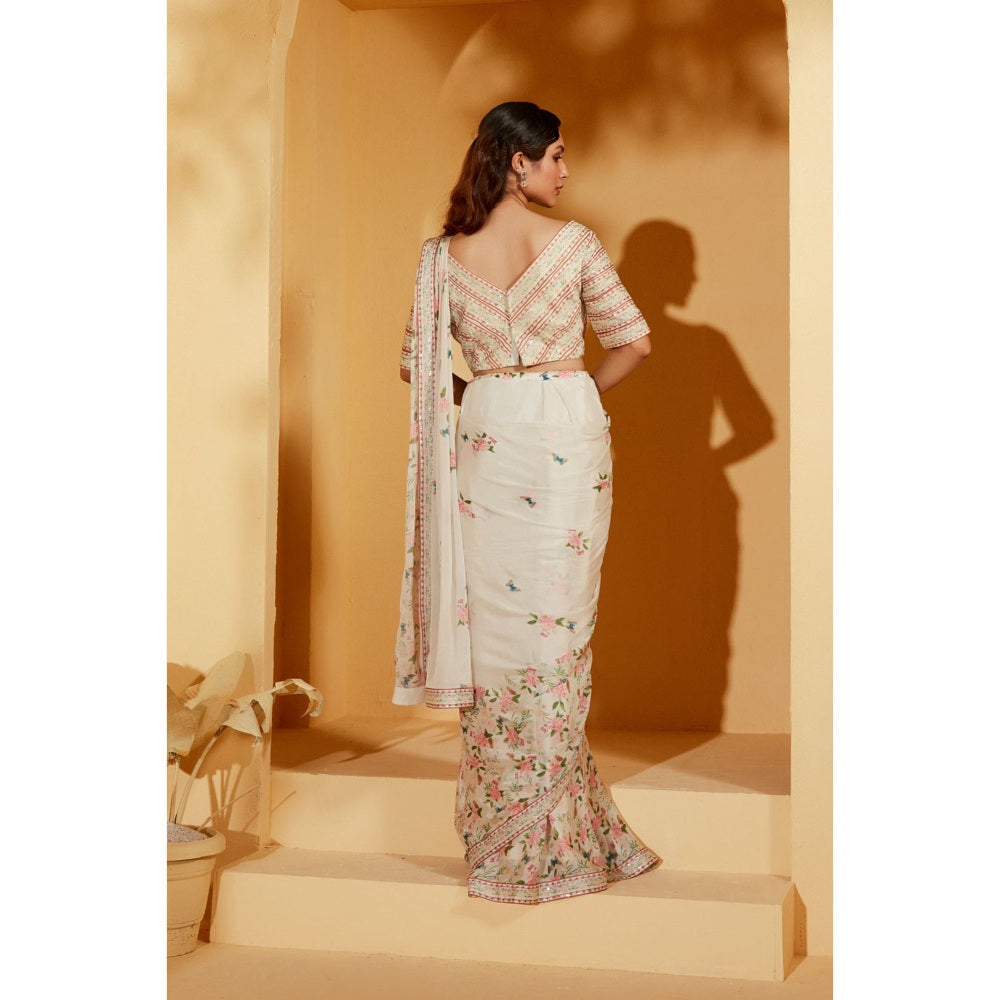 Suruchi Parakh Off White Embellished Pre Drape Saree and Blouse with Stitched