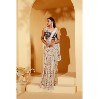 Suruchi Parakh Embellished Pre Drape Saree and Blouse with Stitched