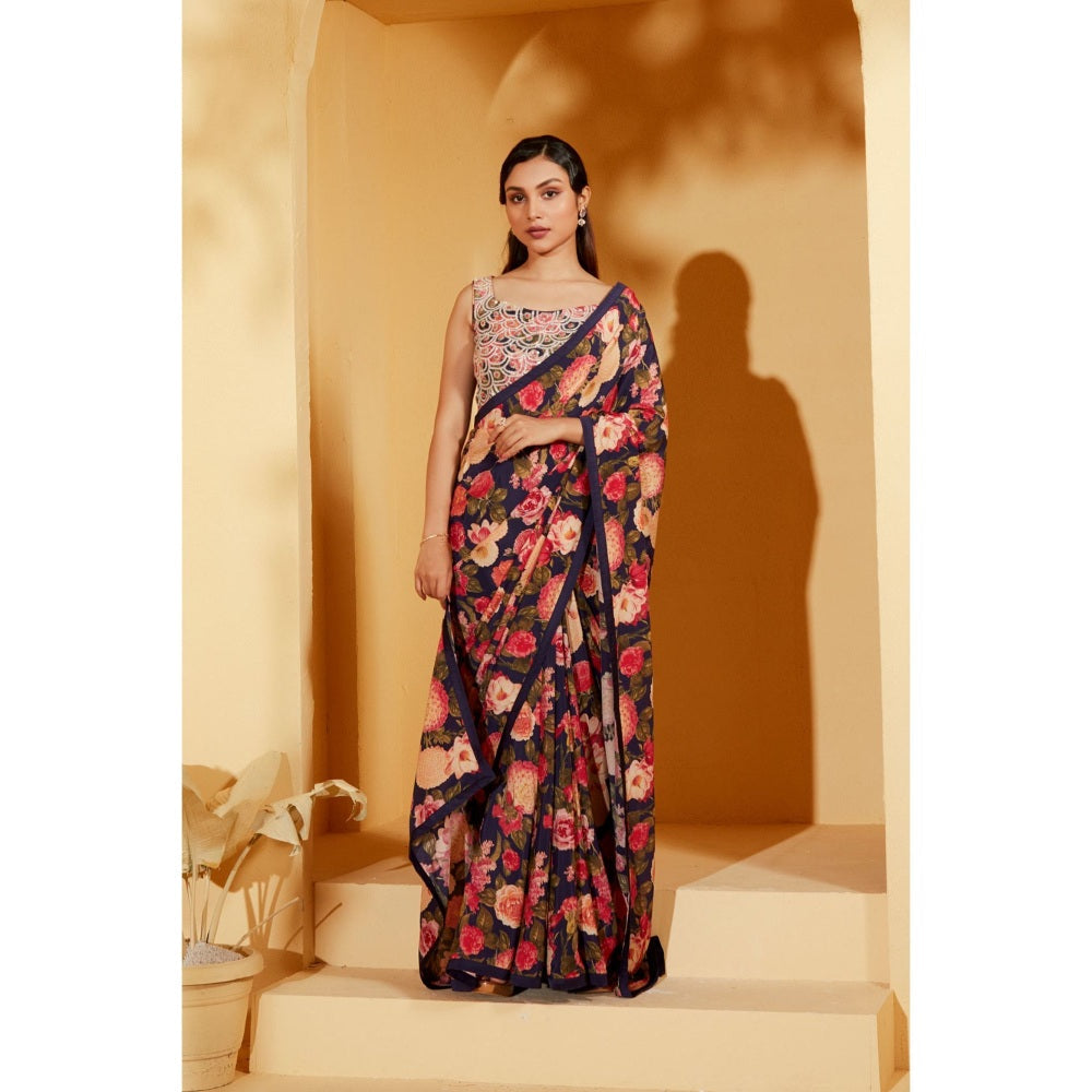 Suruchi Parakh Multicolor Floral Print Saree with Petticoat and Blouse with Stitched