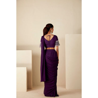 Suruchi Parakh Purple Embroidered Pre Drape Sarees and Blouse with Stitched