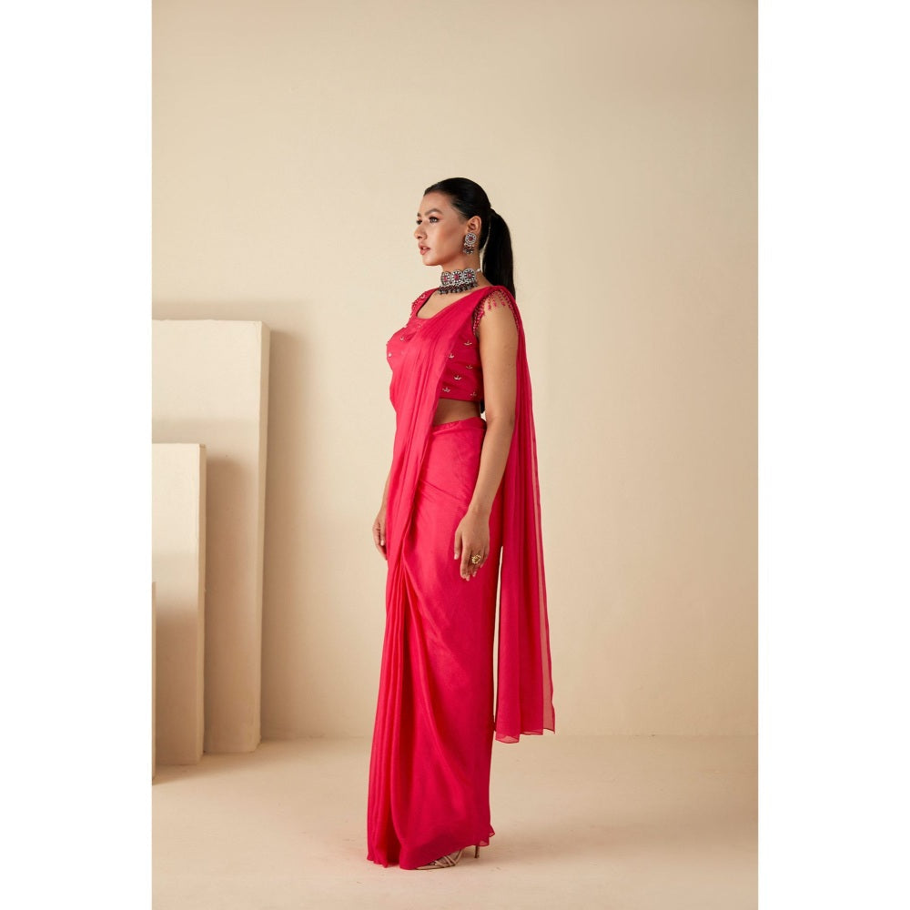 Suruchi Parakh Pink Embroidered Pre Drape Saree and Blouse with Stitched