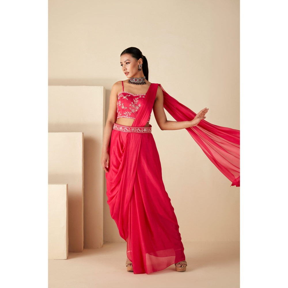 Suruchi Parakh Pink Embroidered Pre Drape Saree with Belt and Blouse with Stitched