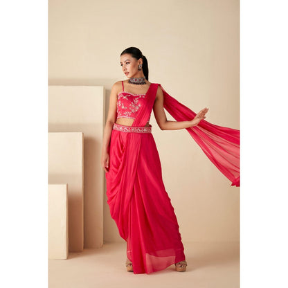 Suruchi Parakh Pink Embroidered Pre Drape Saree with Belt and Blouse with Stitched
