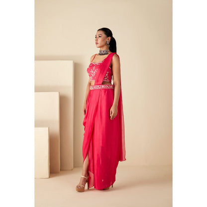 Suruchi Parakh Pink Embroidered Pre Drape Saree with Belt and Blouse with Stitched
