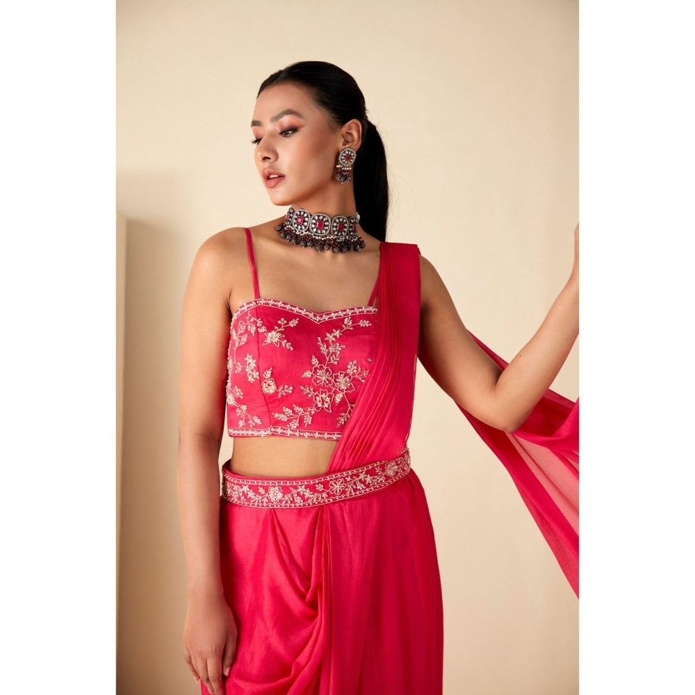Suruchi Parakh Pink Embroidered Pre Drape Saree with Belt and Blouse with Stitched