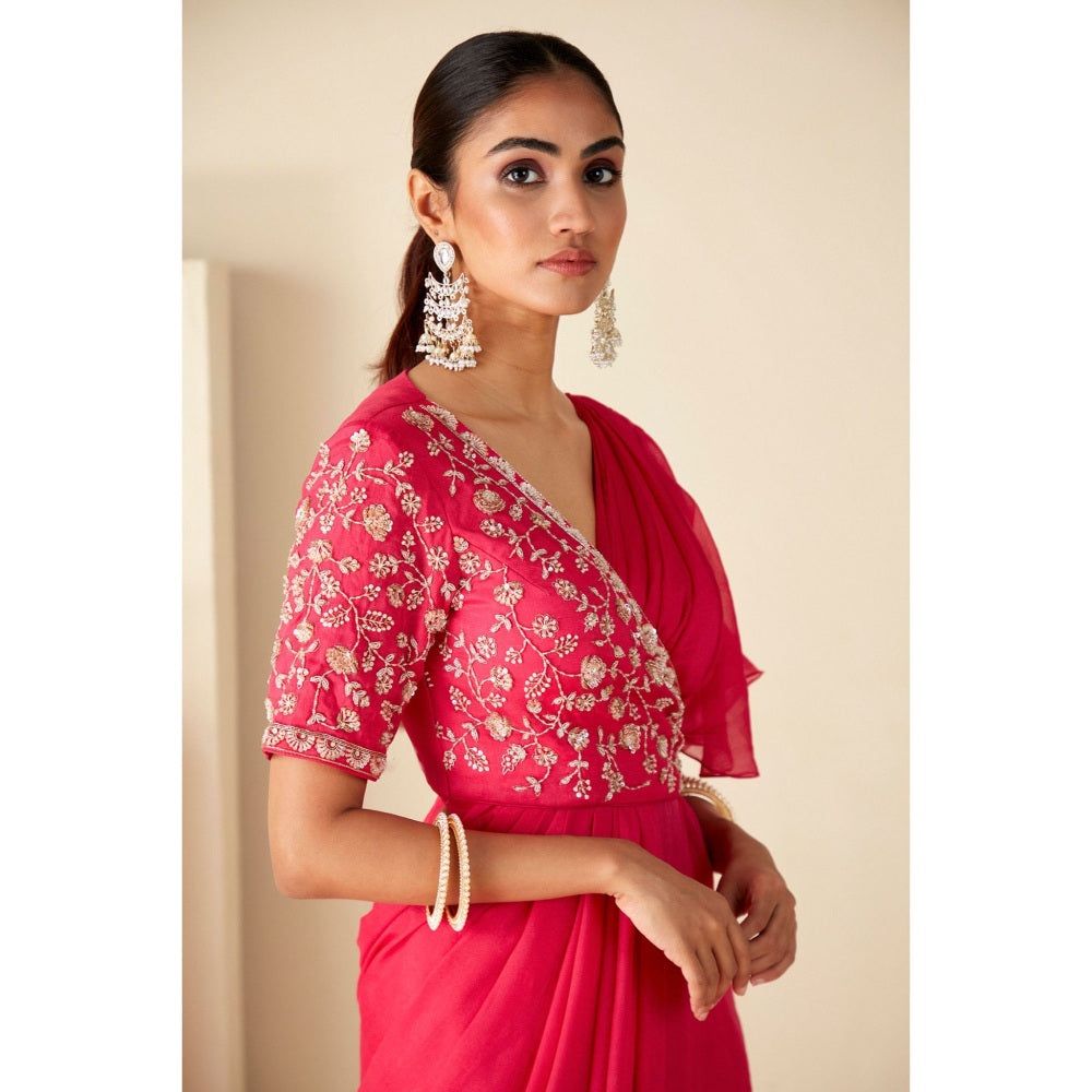 Suruchi Parakh Pink Embroidered Pre Drape Saree and Blouse with Stitched