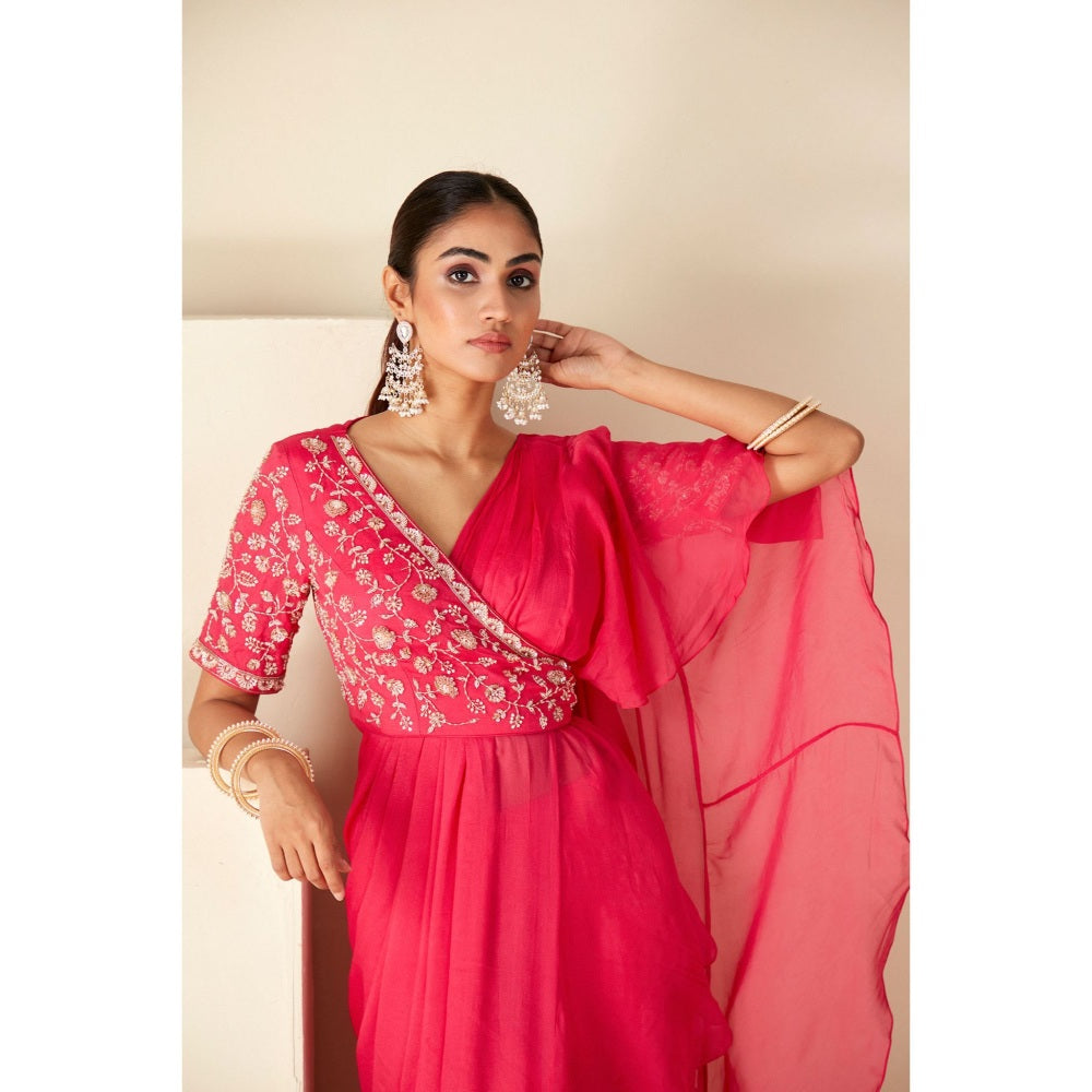 Suruchi Parakh Pink Embroidered Pre Drape Saree and Blouse with Stitched