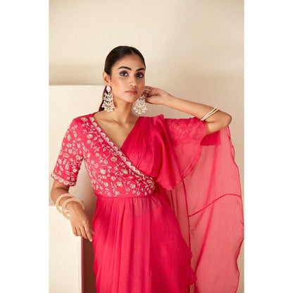 Suruchi Parakh Pink Embroidered Pre Drape Saree and Blouse with Stitched