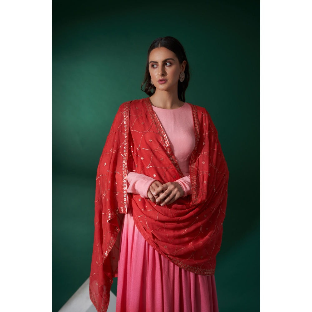 Suruchi Parakh Womens Pink Embellished Anarkali Kurta and Dupatta (Set of 2)