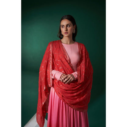 Suruchi Parakh Womens Pink Embellished Anarkali Kurta and Dupatta (Set of 2)