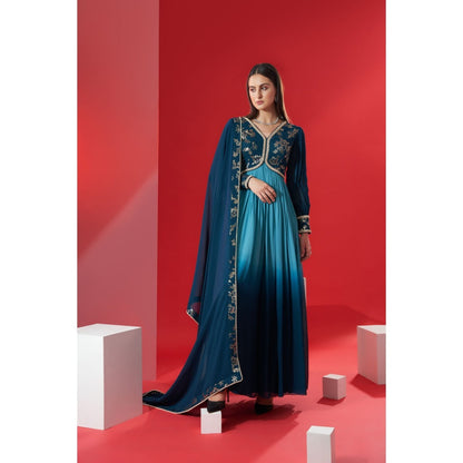 Suruchi Parakh Womens Teal Embellished Anarkali Kurta and Dupatta (Set of 2)