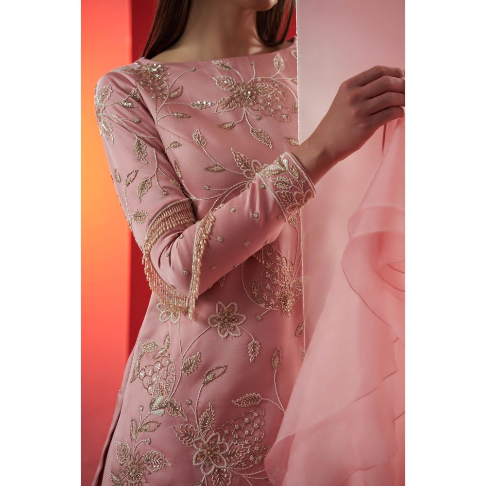 Suruchi Parakh Womens Pink Embellished Kurti with Palazzo and Dupatta (Set of 3)