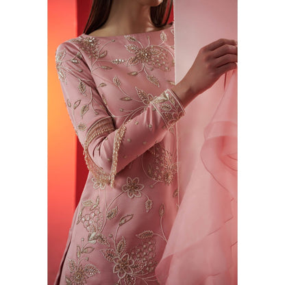 Suruchi Parakh Womens Pink Embellished Kurti with Palazzo and Dupatta (Set of 3)