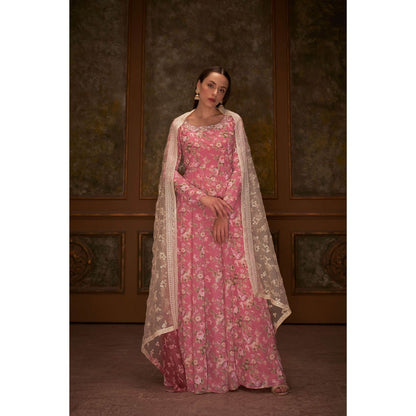 Suruchi Parakh Womens Pink Floral Print Anarkali Kurta and Dupatta (Set of 2)