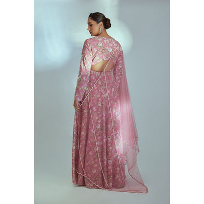 Suruchi Parakh Womens Pink Floral Print Anarkali Kurta and Dupatta (Set of 2)