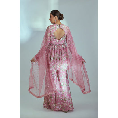 Suruchi Parakh Womens Pink Floral Print Kurti with Palazzo and Dupatta (Set of 3)