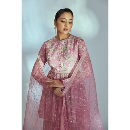 Suruchi Parakh Womens Pink Floral Print Kurti with Palazzo and Dupatta (Set of 3)