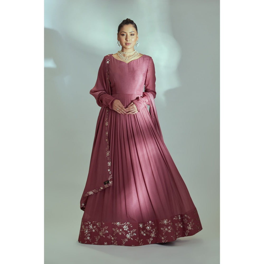 Suruchi Parakh Womens Mauve Solid Anarkali Kurta with Dupatta (Set of 2)