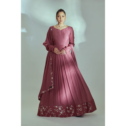 Suruchi Parakh Womens Mauve Solid Anarkali Kurta with Dupatta (Set of 2)