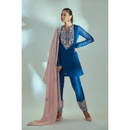 Suruchi Parakh Womens Blue Embroidered Kurta with Pant and Dupatta (Set of 3)