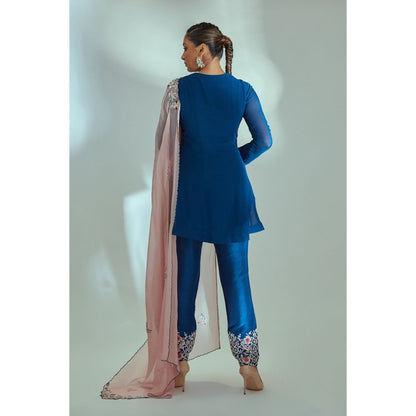 Suruchi Parakh Womens Blue Embroidered Kurta with Pant and Dupatta (Set of 3)