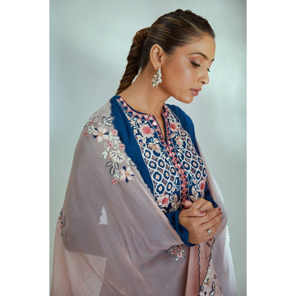 Suruchi Parakh Womens Blue Embroidered Kurta with Pant and Dupatta (Set of 3)