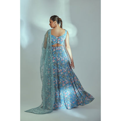 Suruchi Parakh Womens Blue Floral Print Anarkali Kurta with Dupatta (Set of 2)