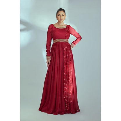 Suruchi Parakh Womens Solid Anarkali Kurta with Belt and Dupatta (Set of 3)