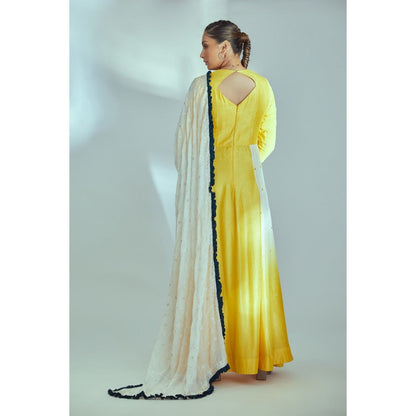 Suruchi Parakh Womens Yellow Embroidered Anarkali Kurta and Dupatta (Set of 2)