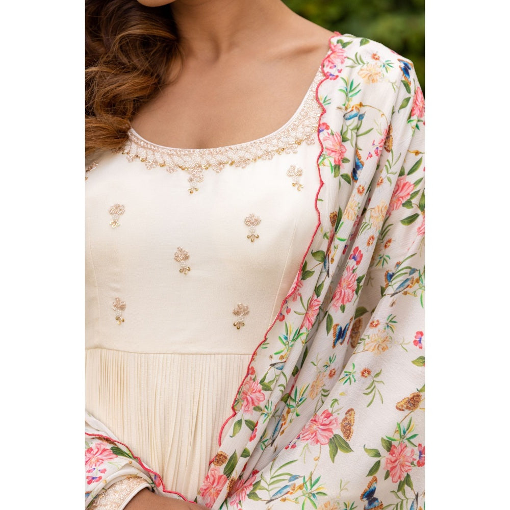 Suruchi Parakh Womens Cream Embroidered Anarkali Kurta and Dupatta (Set of 2)