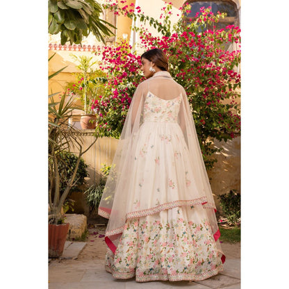 Suruchi Parakh Womens Cream Floral Print Anarkali Kurta and Dupatta (Set of 2)
