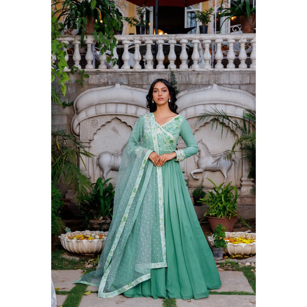 Suruchi Parakh Womens Green Floral Print Anarkali Kurta and Dupatta (Set of 2)