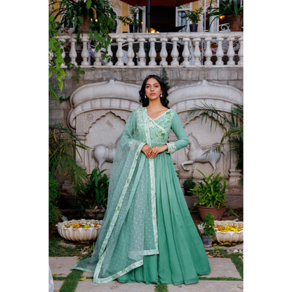 Suruchi Parakh Womens Green Floral Print Anarkali Kurta and Dupatta (Set of 2)