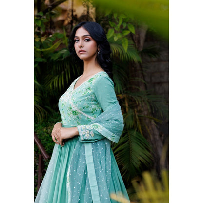 Suruchi Parakh Womens Green Floral Print Anarkali Kurta and Dupatta (Set of 2)