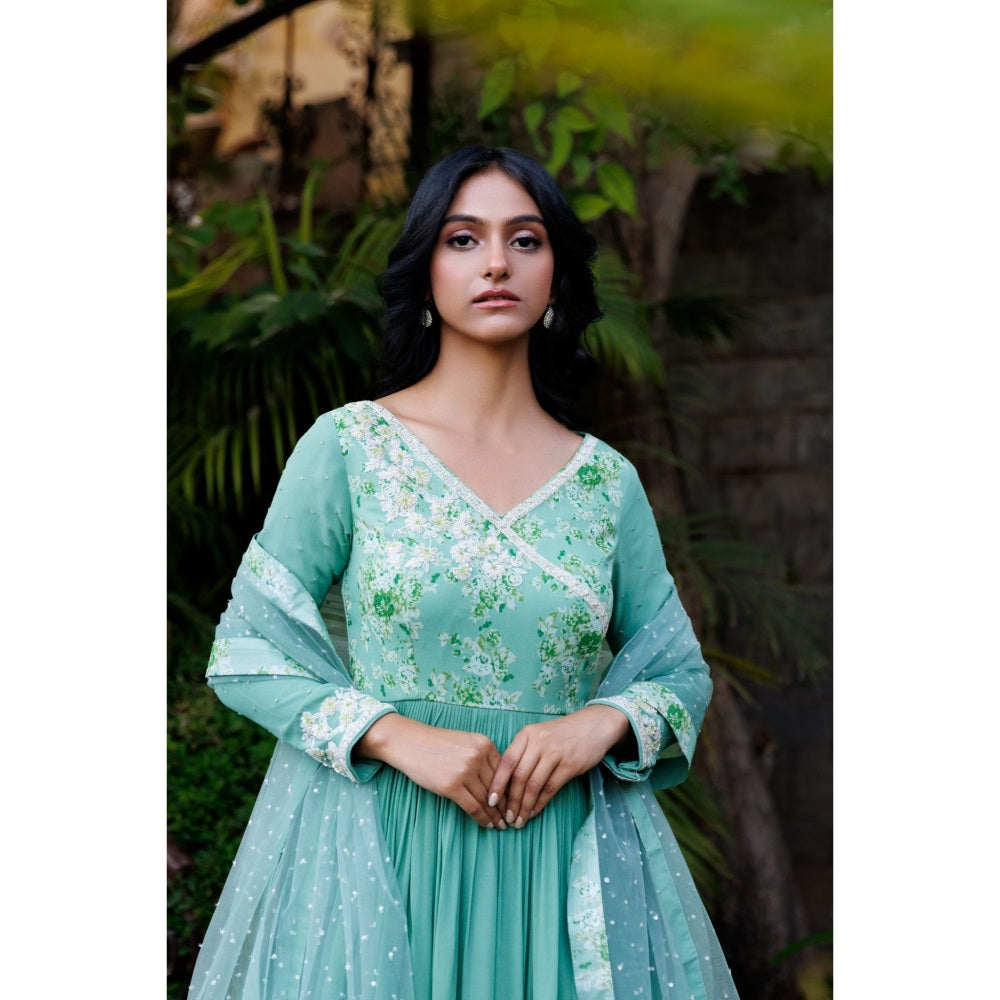 Suruchi Parakh Womens Green Floral Print Anarkali Kurta and Dupatta (Set of 2)