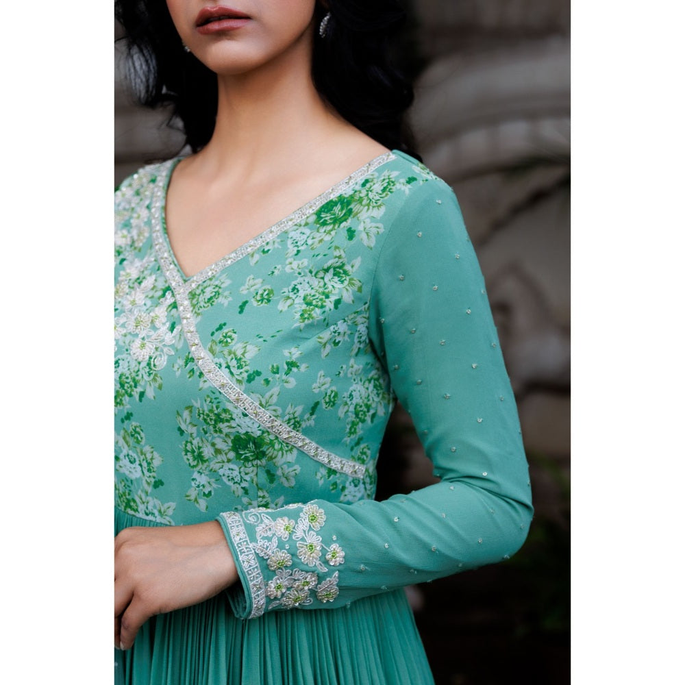 Suruchi Parakh Womens Green Floral Print Anarkali Kurta and Dupatta (Set of 2)