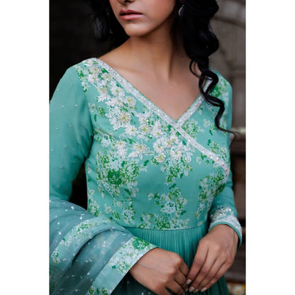 Suruchi Parakh Womens Green Floral Print Anarkali Kurta and Dupatta (Set of 2)