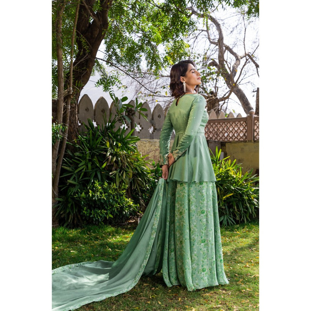 Suruchi Parakh Womens Green Embroidered Kurti with Palazzo and Dupatta (Set of 3)