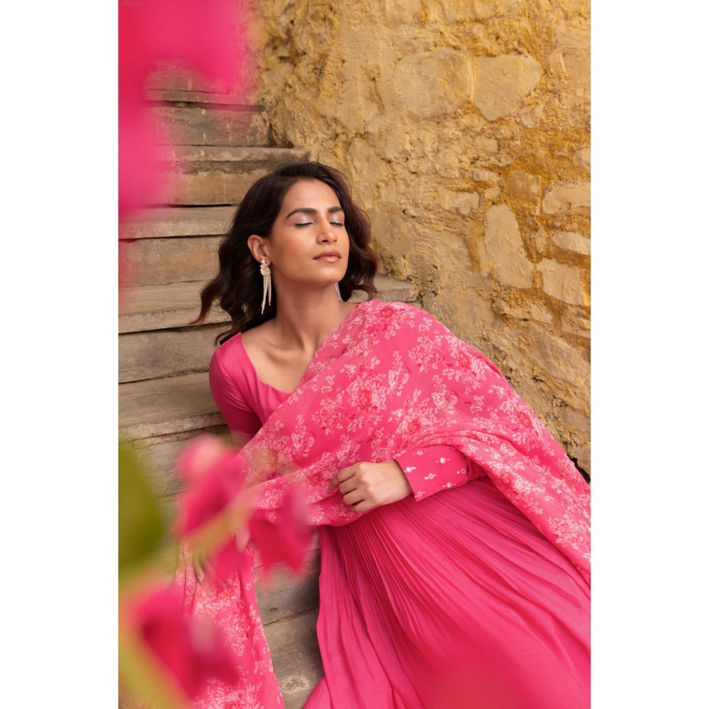 Suruchi Parakh Womens Pink Floral Print Anarkali Kurta and Dupatta (Set of 2)
