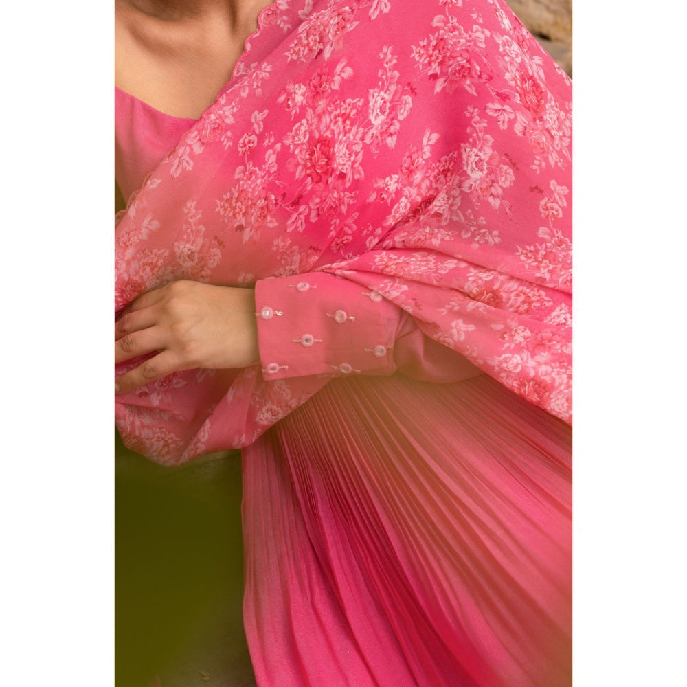 Suruchi Parakh Womens Pink Floral Print Anarkali Kurta and Dupatta (Set of 2)