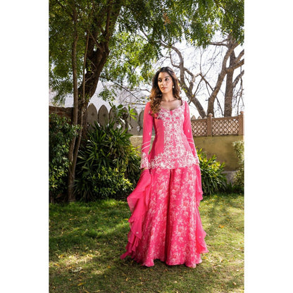 Suruchi Parakh Womens Pink Embellished Kurti with Palazzo and Dupatta (Set of 3)