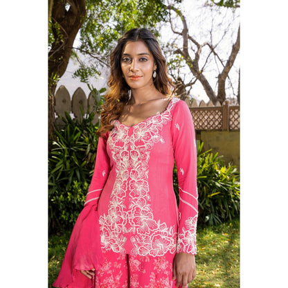 Suruchi Parakh Womens Pink Embellished Kurti with Palazzo and Dupatta (Set of 3)