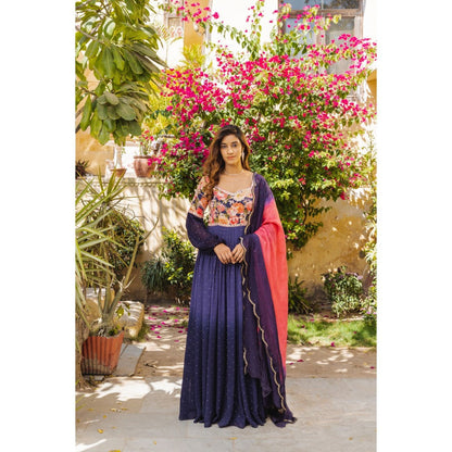 Suruchi Parakh Womens Purple Embellished Anarkali Kurta and Dupatta (Set of 2)