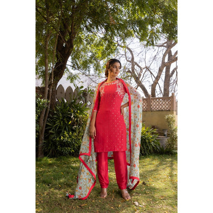 Suruchi Parakh Womens Pink Embroidered Kurta with Pant and Dupatta (Set of 3)