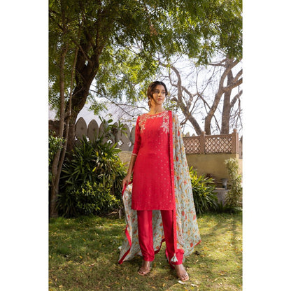 Suruchi Parakh Womens Pink Embroidered Kurta with Pant and Dupatta (Set of 3)