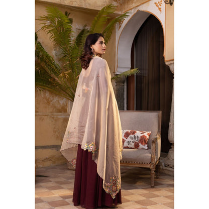 Suruchi Parakh Womens Brown Solid Anarkali Kurta and Dupatta (Set of 2)