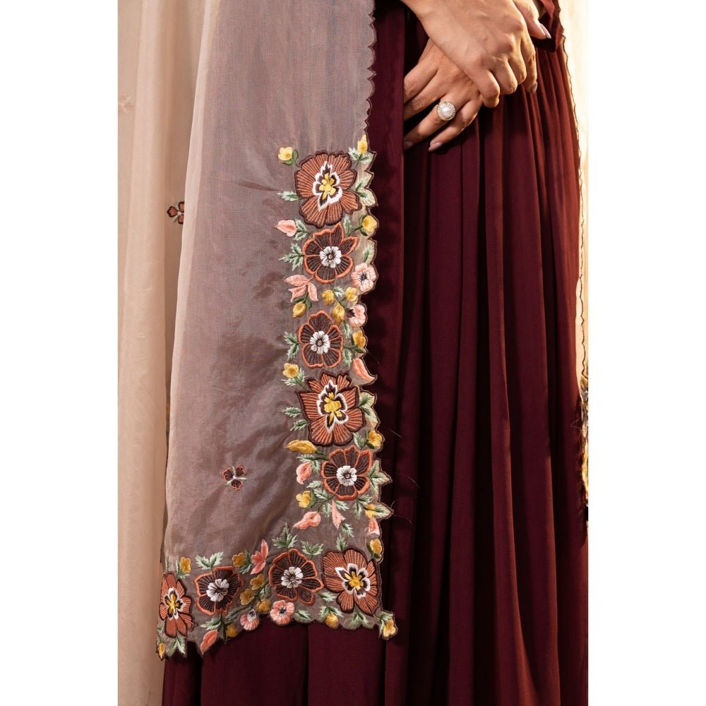 Suruchi Parakh Womens Brown Solid Anarkali Kurta and Dupatta (Set of 2)