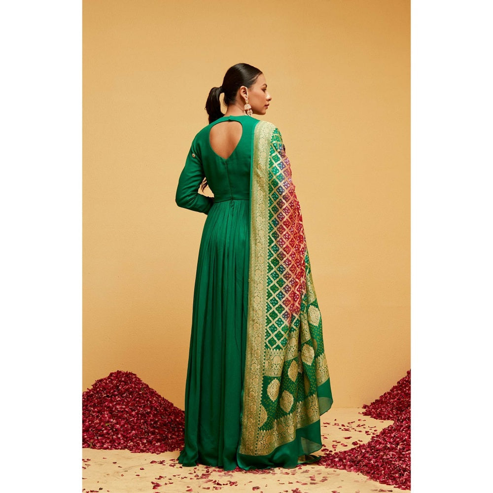 Suruchi Parakh Womens Green Embellished Anarkali Kurta with Pant and Dupatta (Set of 3)